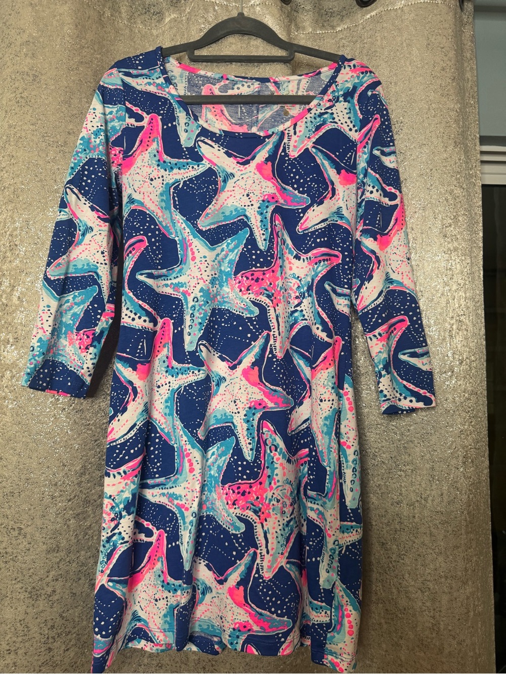Lilly Pulitzer Starfish Dress Small Navy Pink Aqua Pima Cotton